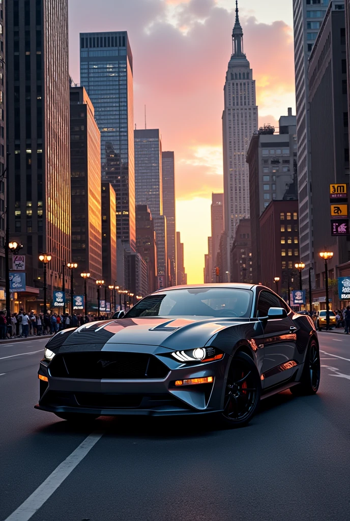 Mustang del 2016 a new york con tramonto