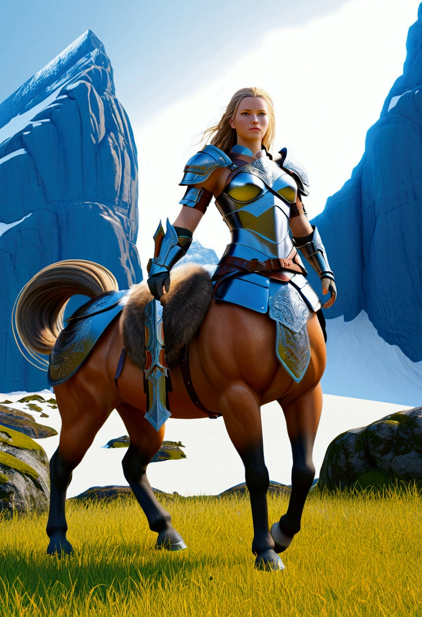 a Northern Europe Centaur, Centaur-type warrior, Armor, (best quality, masterpiece, photorealistic), very aesthetic, perfect composition, intricate details, ultra-detailed, vivid colors