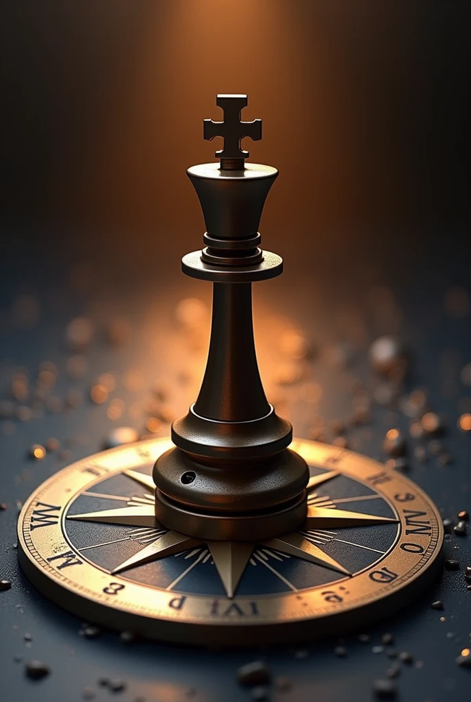 logo d'entreprise comportant une boussole détaillée qui indique clairement les quatre points cardinaux : Nord, Est, Ouest et Sud. Au centre de la boussole, placez un cavalier d'échecs agressif et dynamique, symbolisant le pouvoir et la stratégie. Le cavalier se tient sur un piédestal solide gravé de l'inscription « AI ». La conception globale doit refléter la nature de pointe de la technologie de l'IA, combinée à un sentiment de prestige et de professionnalisme. La palette de couleurs doit mettre l'accent sur les tons dorés et métalliques, avec des surfaces lisses et polies pour transmettre un sentiment d'autorité, d'innovation,