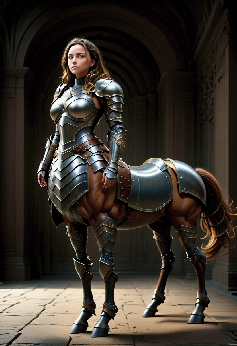 cartoon style, a Centaur, Armor. Beautiful cinematic lighting, surreal, color graded, dynamic movement, captivating chiaroscuro, full body, award-winning, cinematic still, emotional, vignette, dynamic, vivid, (masterpiece, best quality, photorealistic, Professional, perfect composition, very aesthetic, absurdres, ultra-detailed, intricate details:1.3)