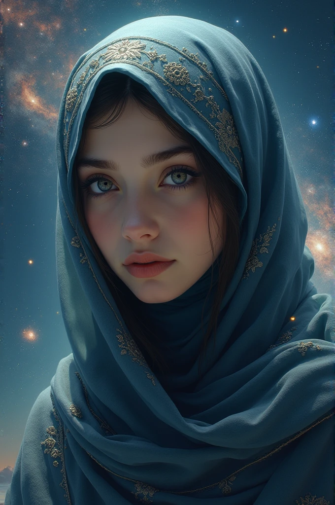 Hijabbbi girl with covered face on space