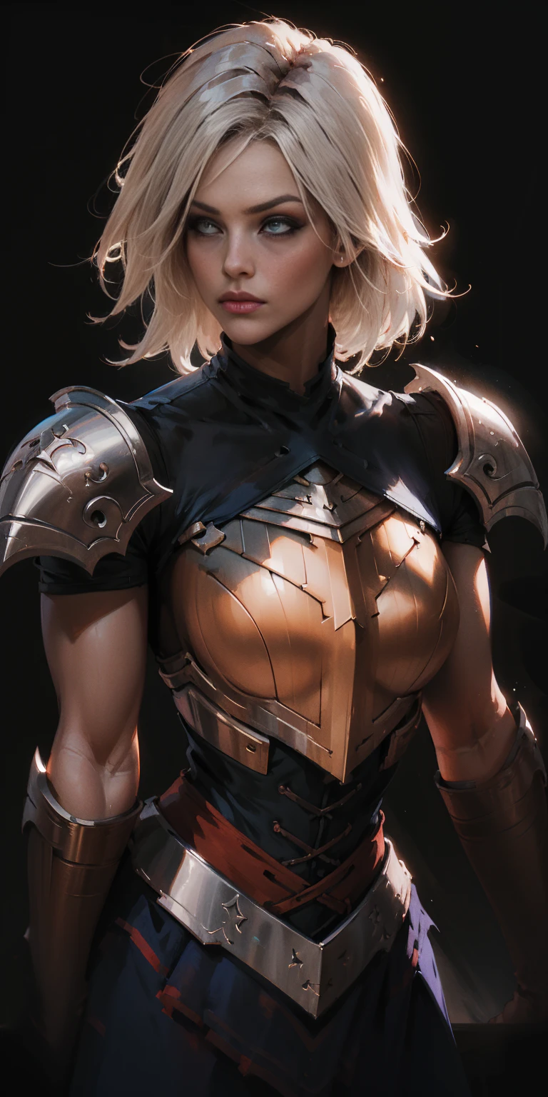 (black background) 1soloefemale, low angle, from below, paladin templar lady in white tabard, correct anatomy, epic fantasy digital art, tmasterpiece, 8k, high definition resolution, detailed drawing, superior quality, epic composition, female muscular body cover breastplate, muscular turned arms behind body