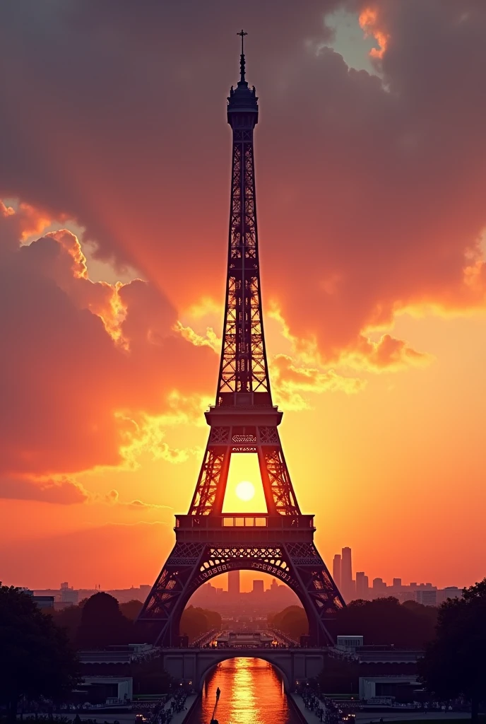 Eiffel Tower with the sunset behind