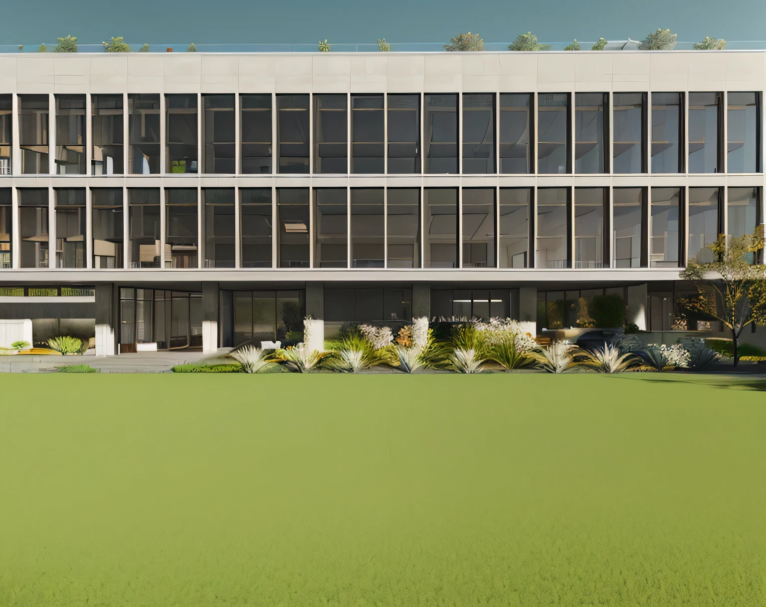 there is a big building with lots of windows, highly photographic rendering, digital rendering, intermediate vision, architectural rendering, external photo, wide angle exterior 2022, luminous rendering, view at ground level, photographic rendering, ground level view, wide establishing shot, professional rendering, photo rendering, front elevation view, luminous renderinging