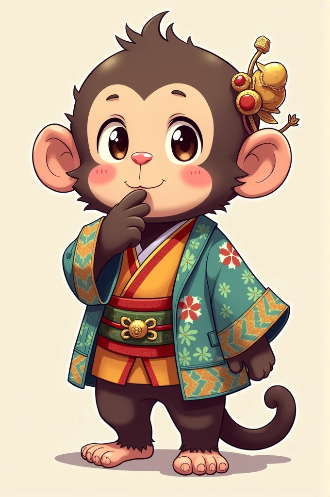 Full body monkey with anime style clothes, blowing his nose, bottomless