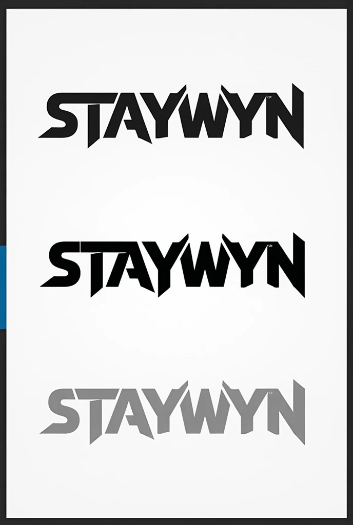 Design a logo with the word STAYWYN in black and white, cool, with cool effects.