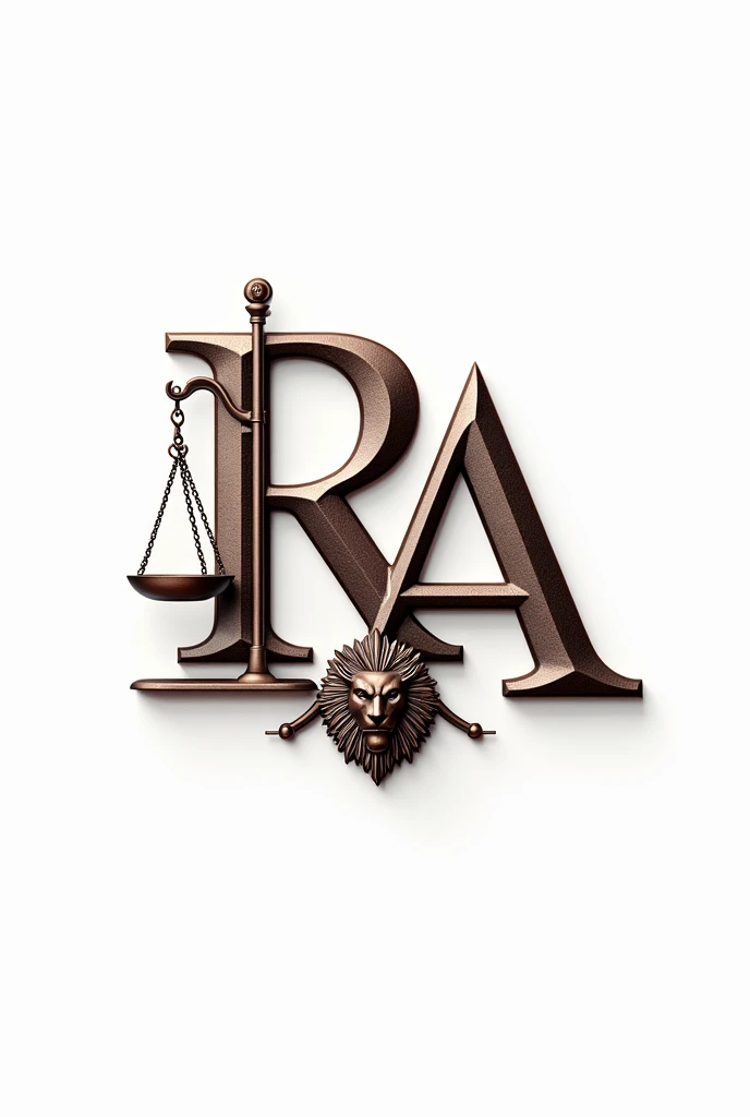 Legal logo with initials Reyes and associates in Spanish with metallic colored letters, white background and scale and owl and metallic red lion