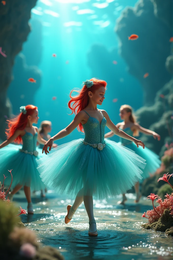 Ballerinas children dressed as ariel dancing