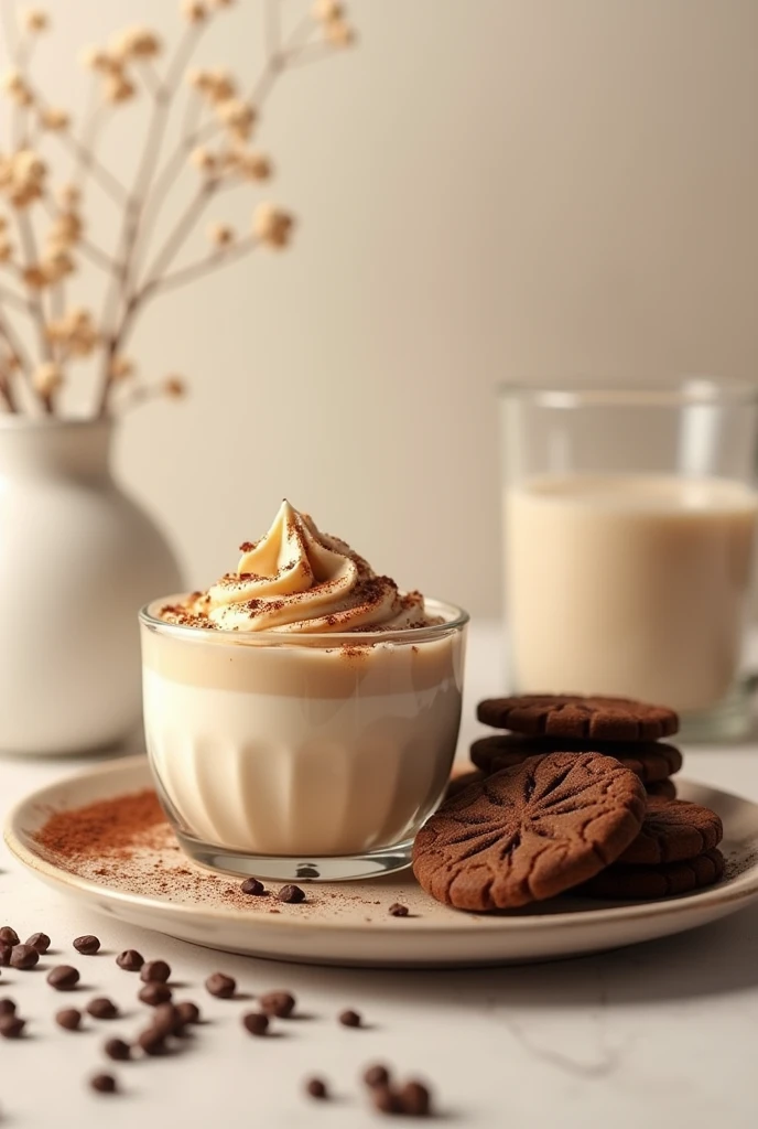 A coffee yogurt and some coffee cookies 