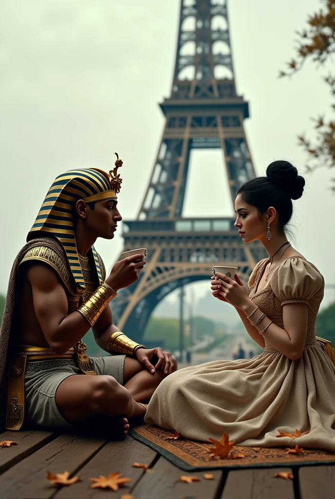 Tutankhamun drinking tea with Anne Boleyn under the Eiffel Tower 