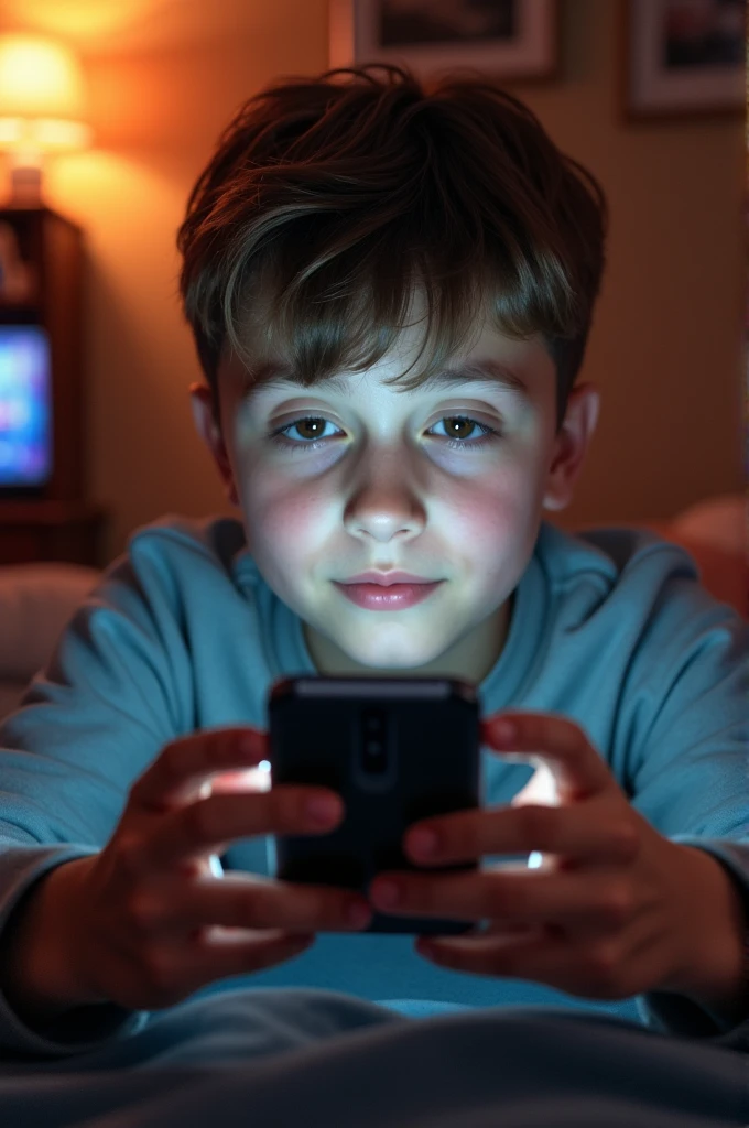 Young gamer playing on a cell phone horizontally