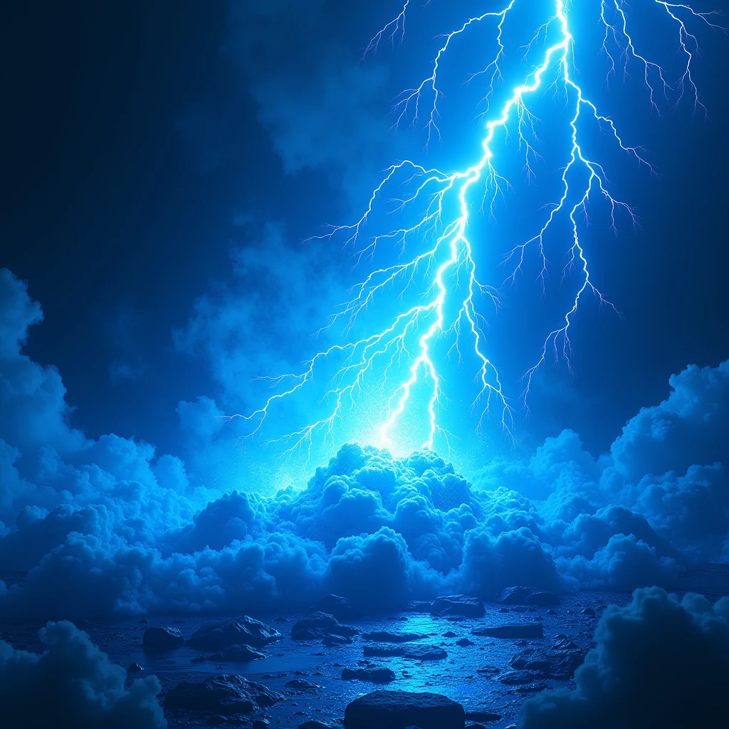 (Fusion of blue flame and blue lightning:1.4), (intense, crackling blue energy surging through the flames:1.4), (vibrant, electric blue colors:1.3), (flames and lightning intertwining and merging:1.4), (highly dynamic and chaotic motion:1.3), (bright, glowing highlights:1.4), (sharp, jagged lightning bolts:1.3), (ethereal, wispy blue flames:1.4), (surreal and otherworldly atmosphere:1.3), (light reflecting off nearby surfaces, adding depth and intensity:1.4), (background with dark, contrasting elements to emphasize the blue energy:1.3)