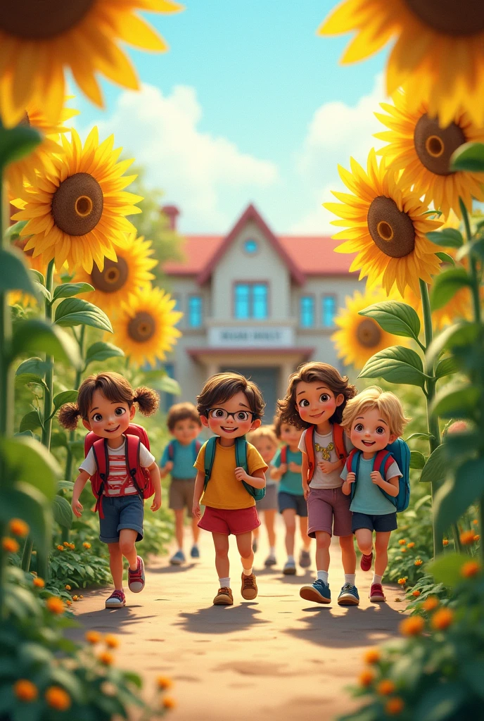 children, back to school, sunflowers garden, school