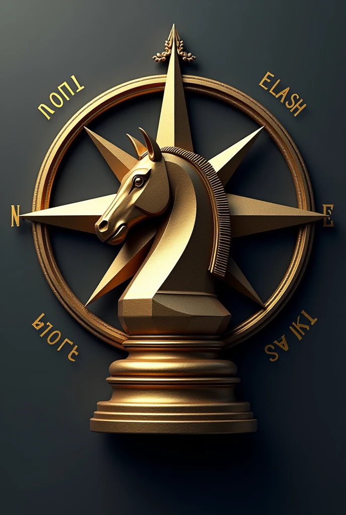 logo en 2D qui représente une boussole élégante avec les directions Nord, Est, Ouest et Sud clairement indiquées. Au centre de la boussole, placez un cavalier d'échecs agressif, avec une attention particulière à ce que le cheval ait une posture puissante et déterminée. Sur le socle du cavalier, inscrivez clairement « AI » en utilisant une typographie qui reflète la modernité et la technologie. Le design doit évoquer le prestige et le sérieux, en utilisant une palette de couleurs dorées et métalliques pour souligner la sophistication et l'innovation. Assurez-vous que le cavalier est distinctement un cheval et que l'acronyme "AI" est bien visible pour souligner l'aspect technologique
