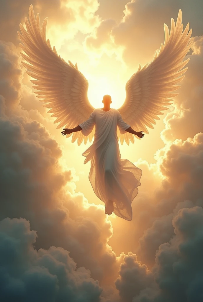 Angel kiss male faceless with angel wings descending from heaven