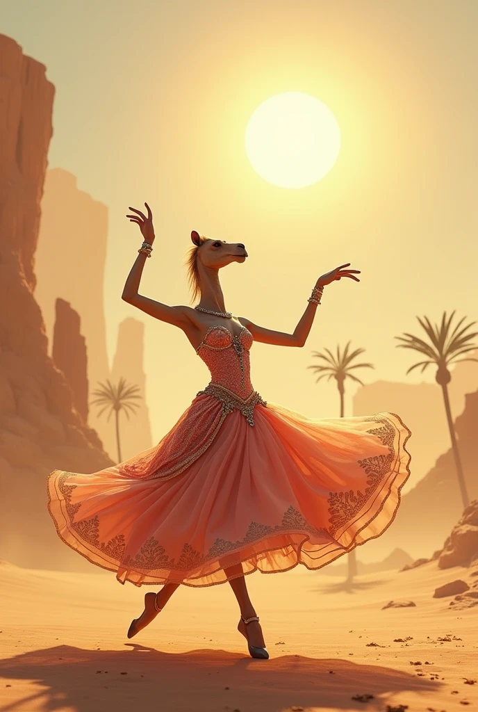 Camel in a dress dancing ballet

