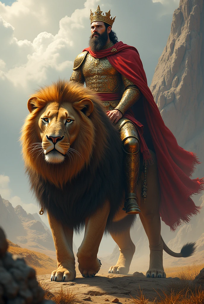A king on top of a strong lion