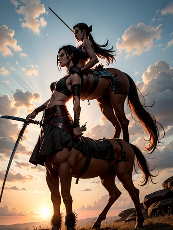 A centaur holding a sword, Centaur with human head and horse legs, Back view, 