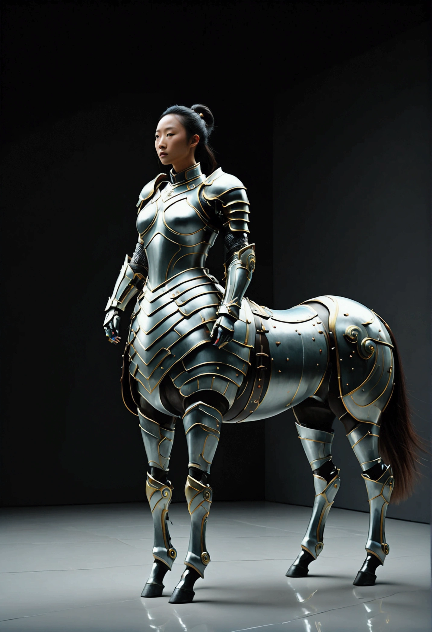 a Centaur, Armor, by Wu Guanzhong. Beautiful cinematic lighting, surreal, color graded, dynamic movement, captivating chiaroscuro, full body, award-winning, cinematic still, emotional, vignette, dynamic, vivid, (masterpiece, best quality, photorealistic, Professional, perfect composition, very aesthetic, absurdres, ultra-detailed, intricate details:1.3)