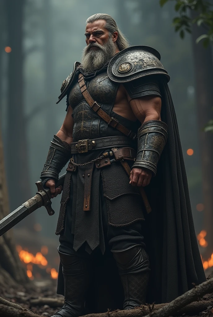A warrior measuring the size of the image for tiktok he is in the image very ipactive and dark remembering his defeats but this time he wins