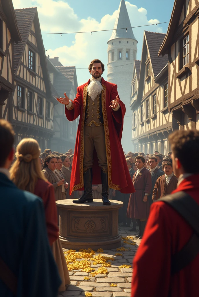The mayor of Hammein offering gold as a reward in the square in the year 1800