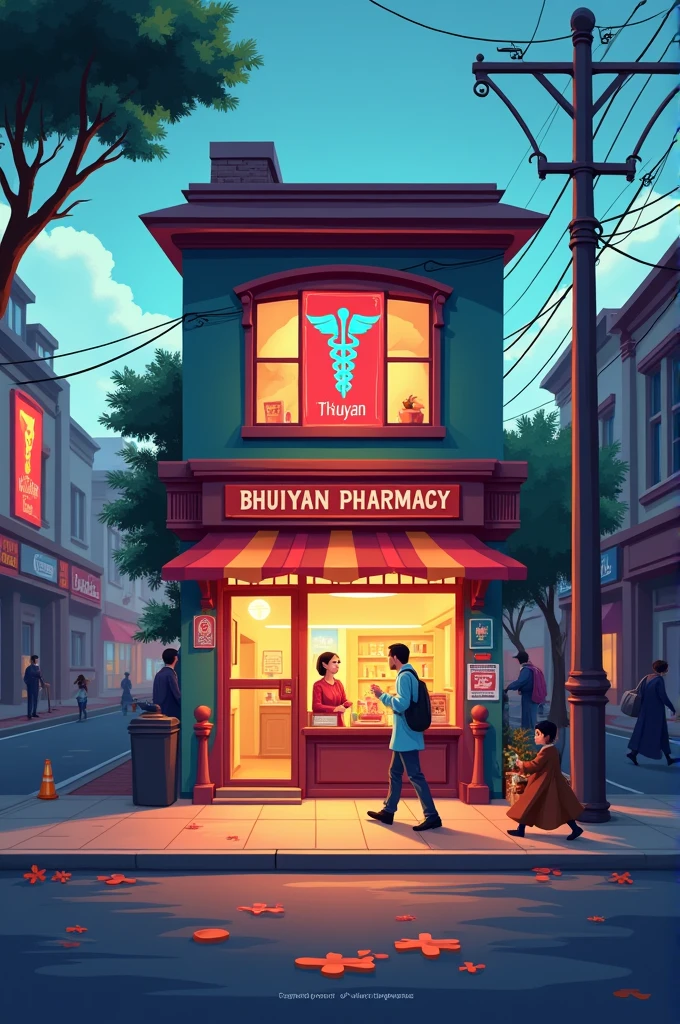 Make a picture for Facebook cover photo based on Bhuiyan Pharmacy with logo