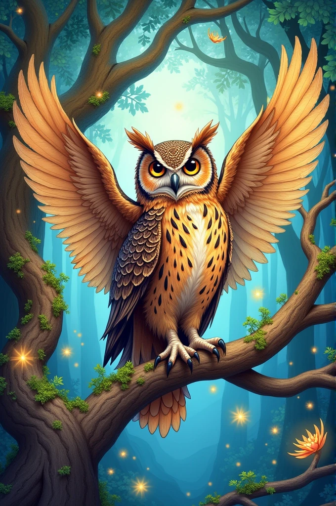 Create me a coloring page of a magical owl