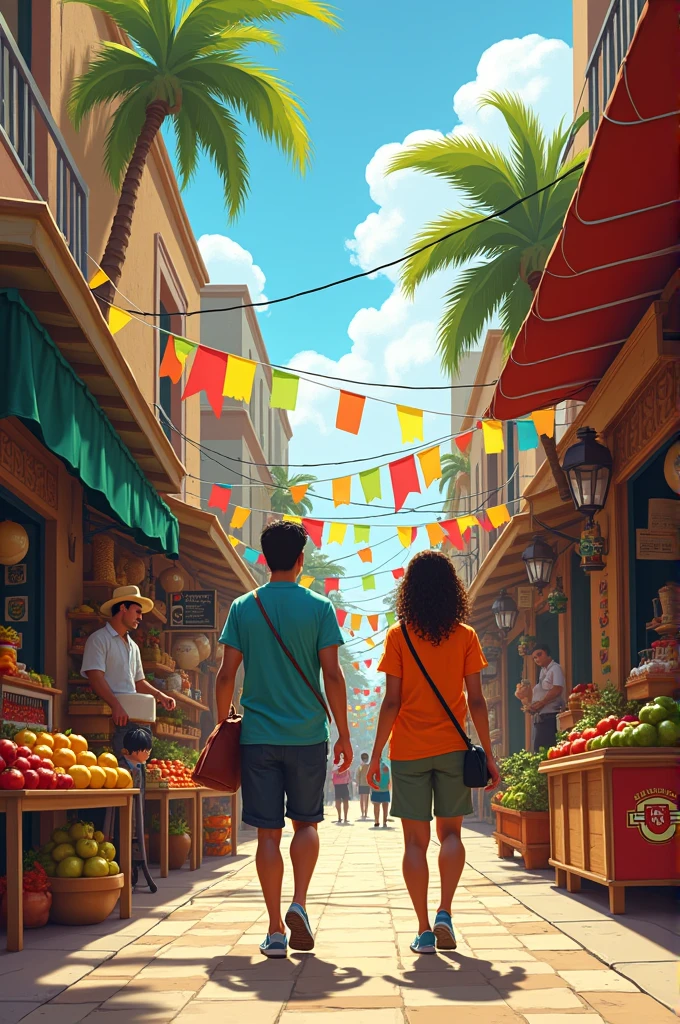 While walking down the street, Luis and Mateo walked past small shops and food stalls that filled the air with delicious aromas.. There were arepa stands, empanadas and tamales, which were cooked in large clay pots over open fires. There were also fruit and vegetable shops., where mangoes were sold, avocados, fresh tomatoes and onions. in a corner, A street vendor was offering coffee and fresh bread., while in another, A man was selling natural fruit juices, like lulo and soursop.
The streets were decorated with flags and banners of local football teams., like Millonarios and Santa Fe, and you could hear vallenato and cumbia music coming out of the shops and cars. At a music stand, A man was selling vallenato and salsa records, while in another, A woman was selling crafts and handicrafts, like hats and cloth bags.
Luis and Mateo walked through the crowd, Greeting neighbors and friends along the way. The atmosphere was festive and full of life., with music, the food and the people that blended into a colorful and vibrant cultural tapestry