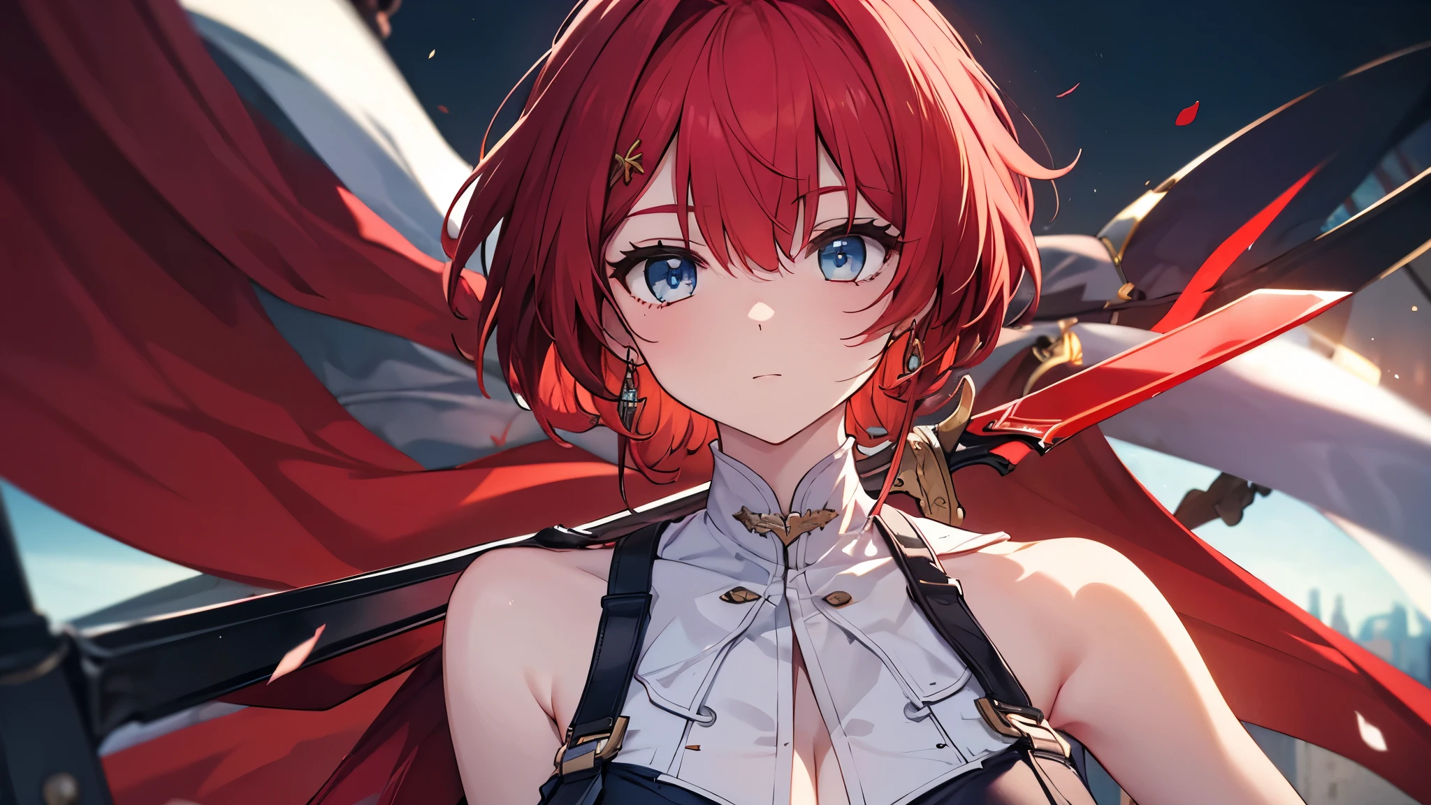 Highest quality、Best image quality、masterpiece、Highest quality, Very detailed,,One person, alone,full_body,Very large_Thighs,直sword,red_sword,Face close-up:0.8, 