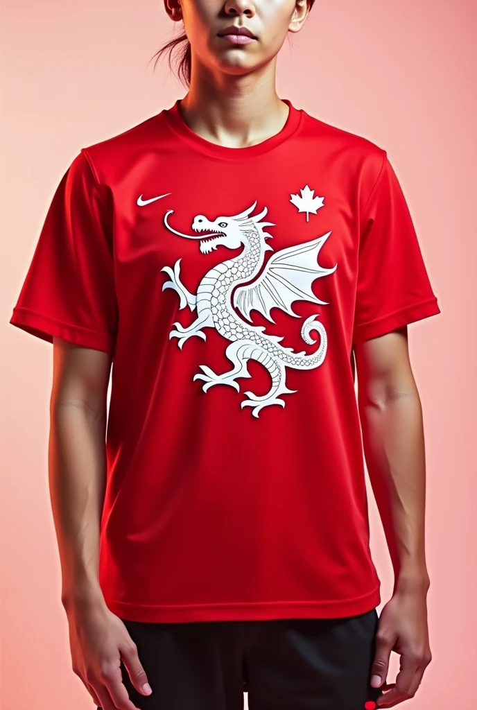 Red Canada team t-shirt with a white dragon with the Canada symbol and Nike symbol on top small
