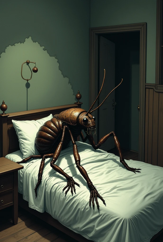 An image of Gregor in his bed unable to get up