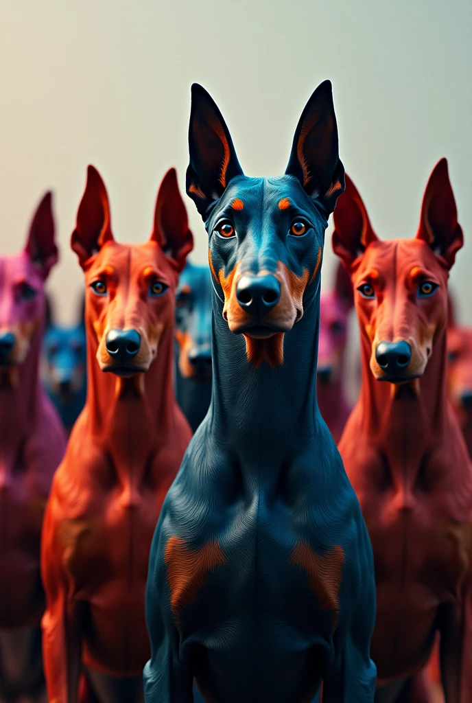 each head with only one color and of the doberman breed
