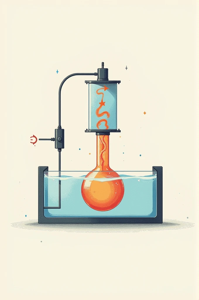 Draw a piston with a gas inside connected to a thermal bath. Use arrows to show that the gas expands., but the temperature does not change.