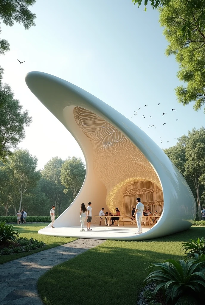 Architectural pavilion that will be used for exhibitions and that will be based on the characteristics of a hummingbird