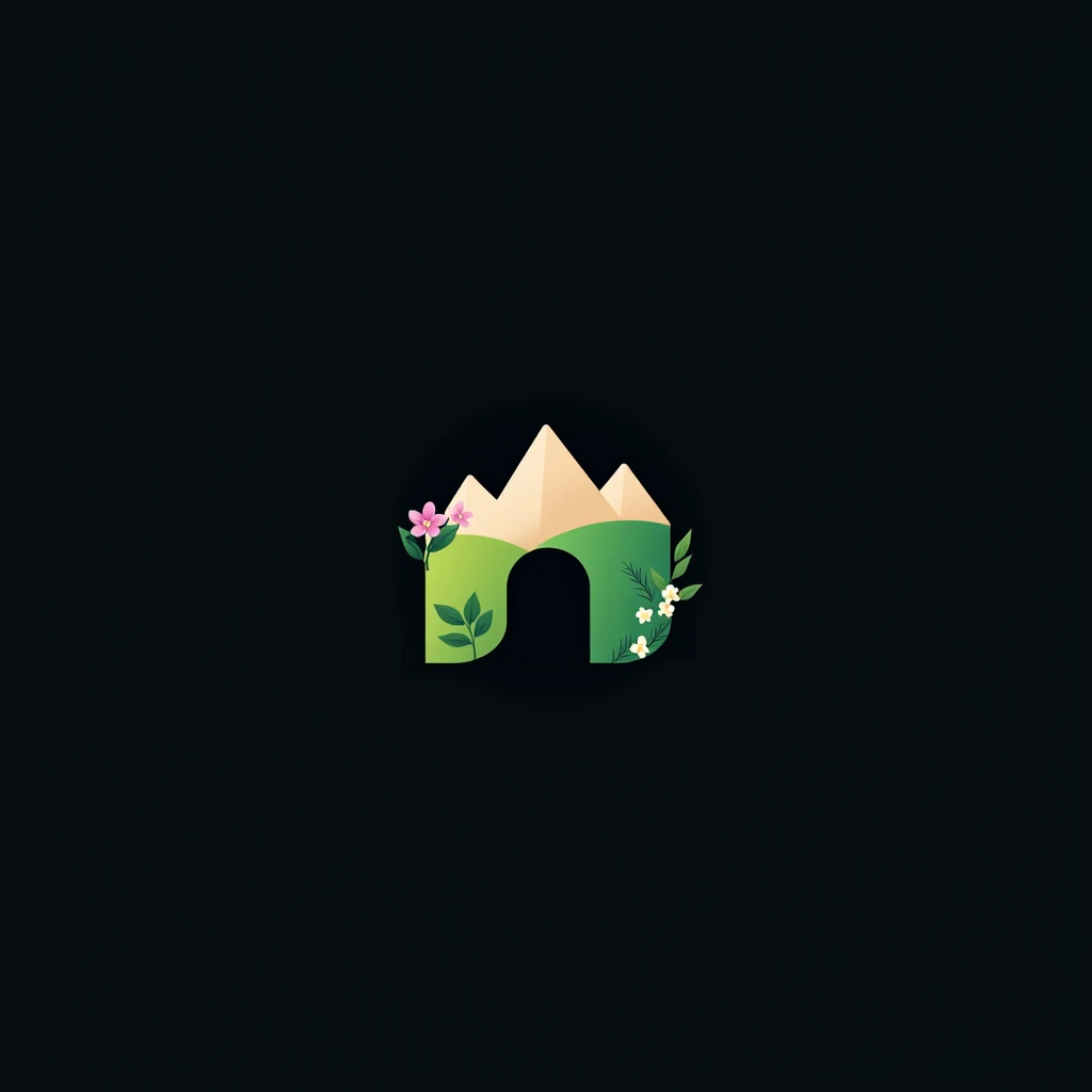 Please make logo ratio 1:1 for mcupload.com but use symbol N only and theme nature mountain, green grass and some flowers,black background no one.