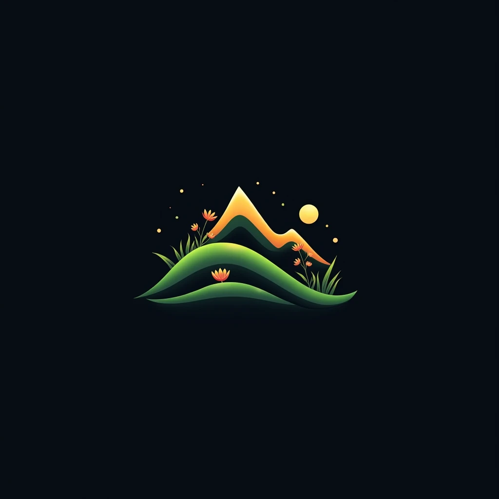 Please make logo ratio 1:1 for mcupload.com but use symbol N only and theme nature mountain, green grass and some flowers,black background no one.