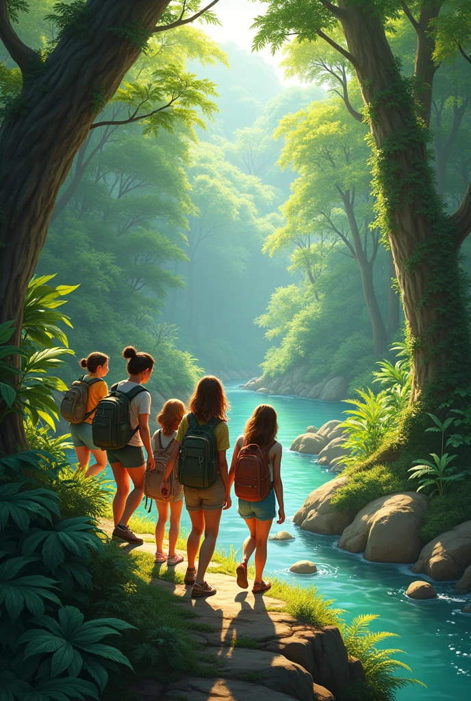 Five friends traveling in the forrest and they found a river