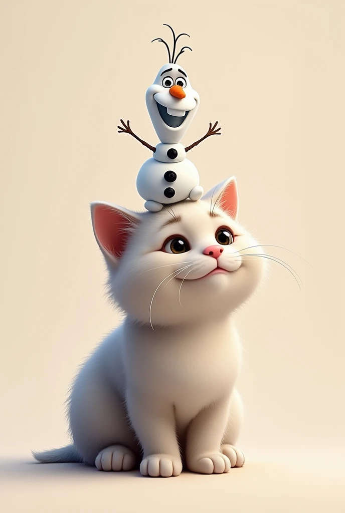 Cat with a mini Olaf snowman on its head、cute、Digital Art、photo、