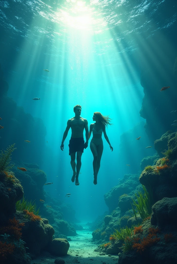 Man and woman underwater