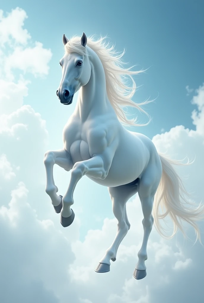 A white horse flying without wings