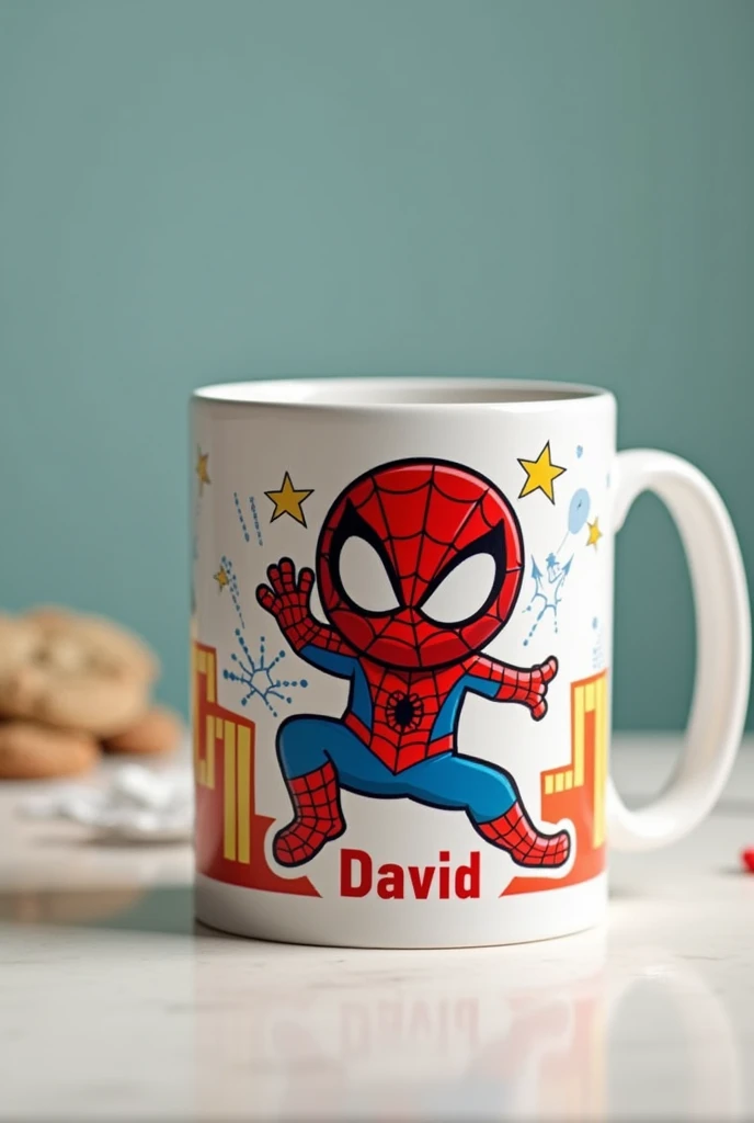 3d mug with Spiderman cartoon with name David