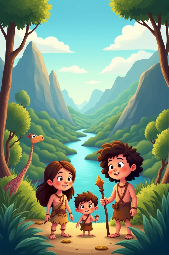 Stone age animated, cartoon illustration 