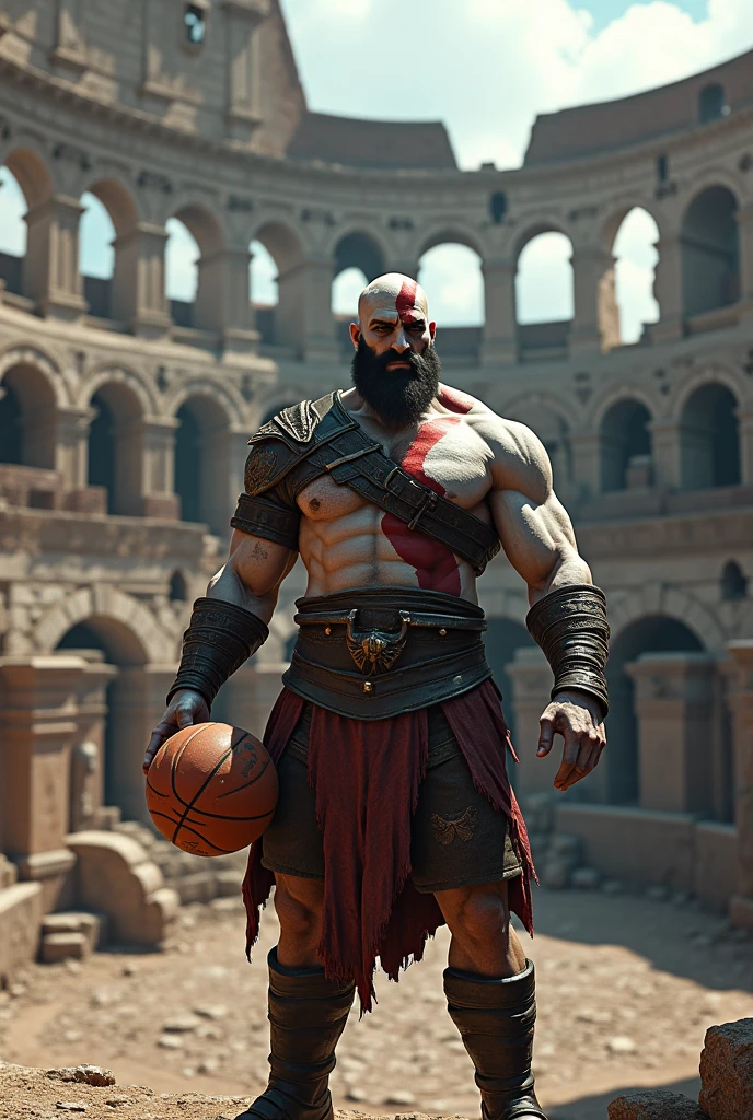 Kratos with a baket ball in the Roman Coliseum