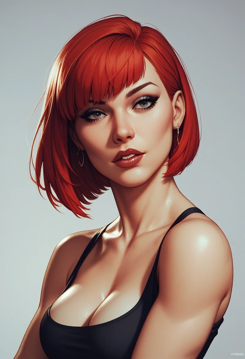 1girl, red hair, seamless bob cut, bátuit, comics,