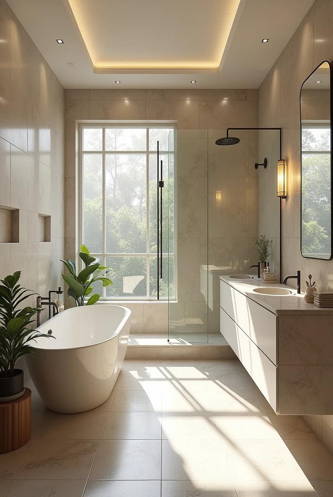 salle de bains de luxe avec du carrelage
