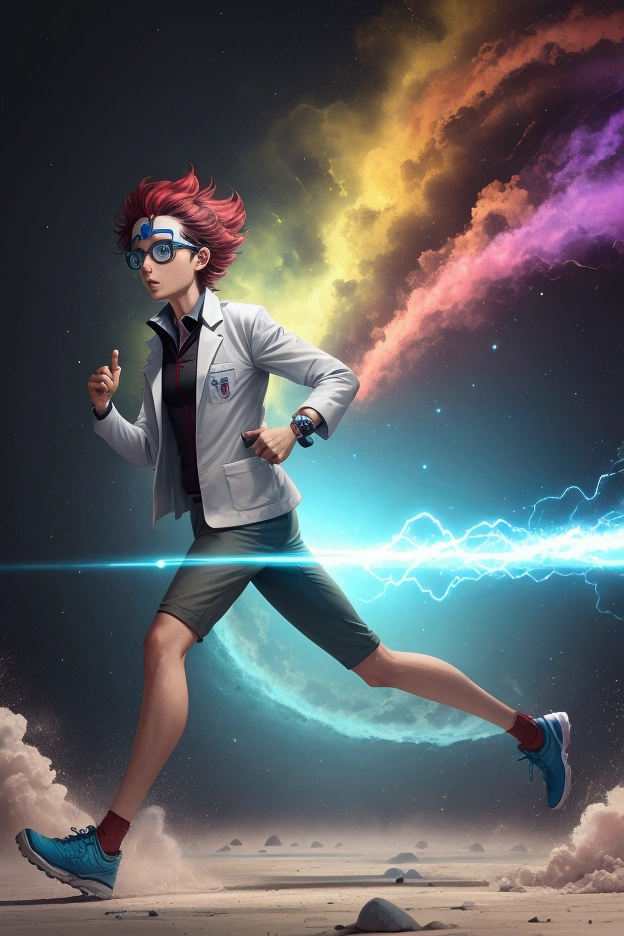 Create a scientist running in a hurry