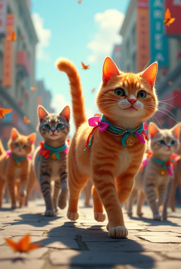Cats parading