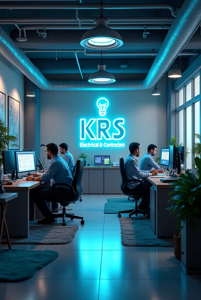 Muslim Electrical engineer office with KRS Electrical & Contractors background Logo with bulb led symbol