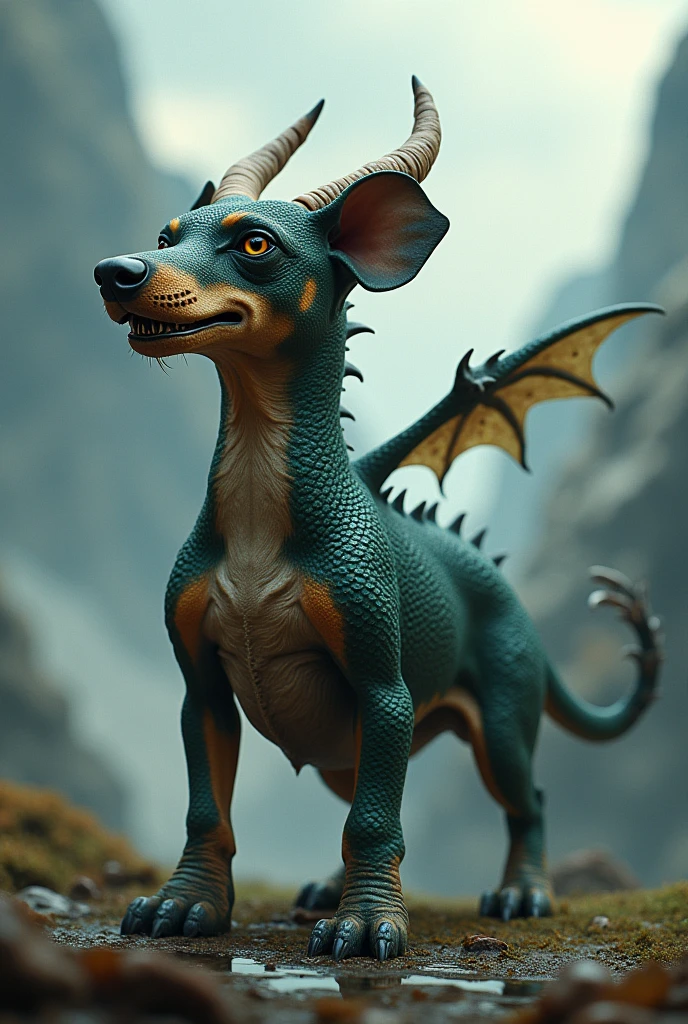 A dachshund crossed with a dragon