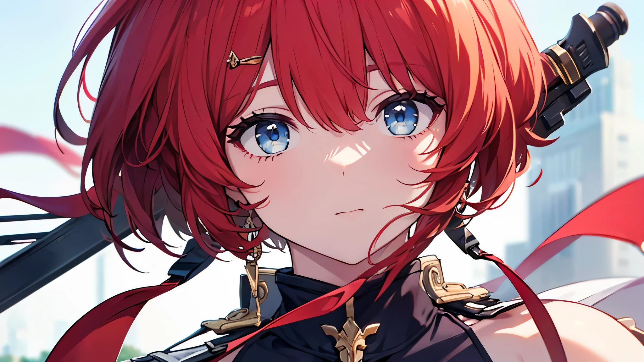 Highest quality、Best image quality、masterpiece、Highest quality, Very detailed,,One person, One personで,full_body,big_Thighs,red_sword,Face close-up:0.8, 